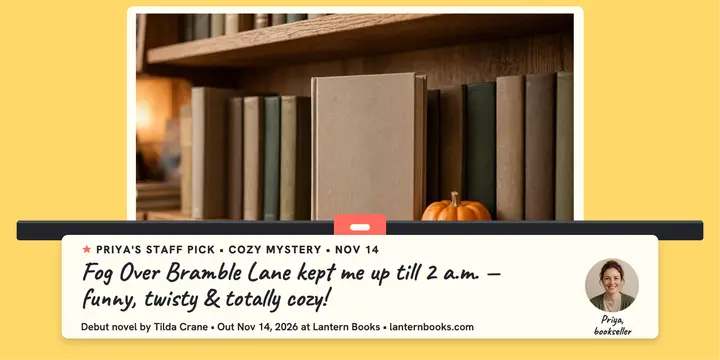 Lantern Books cozy mystery staff pick post template