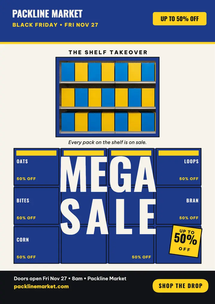 Packline Market shelf takeover flyer template