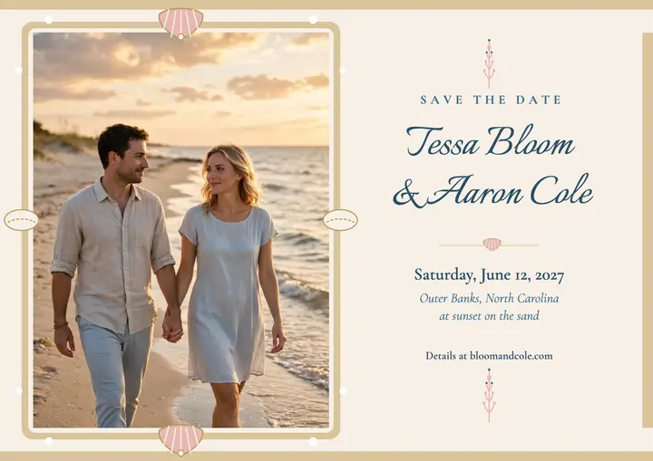 Shell frame beach save the date template