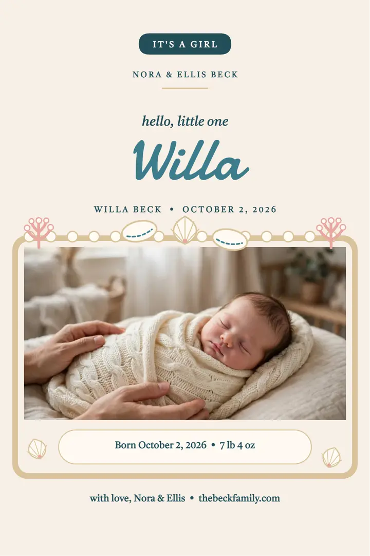 Willa Beck shell grotto baby poster template