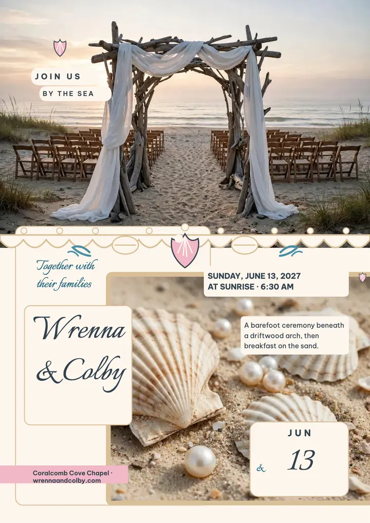 Wrenna and Colby shell grotto beach flyer template