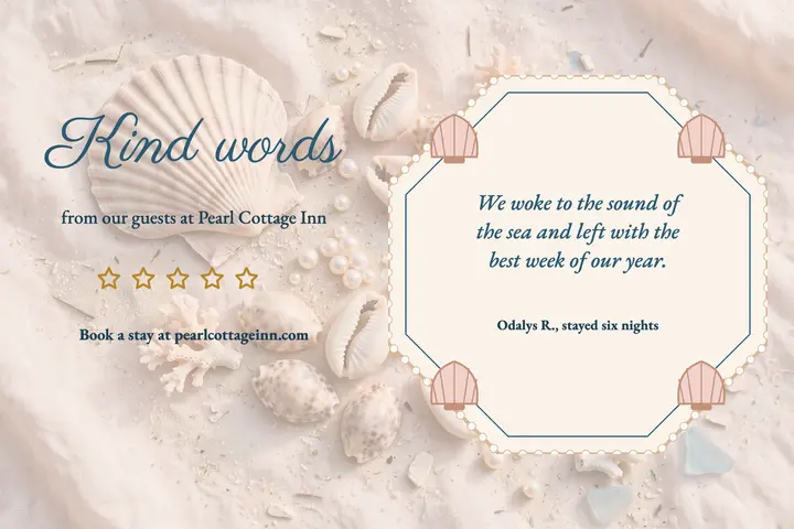 Pearl Cottage Inn guest review postcard: guest review postcard template