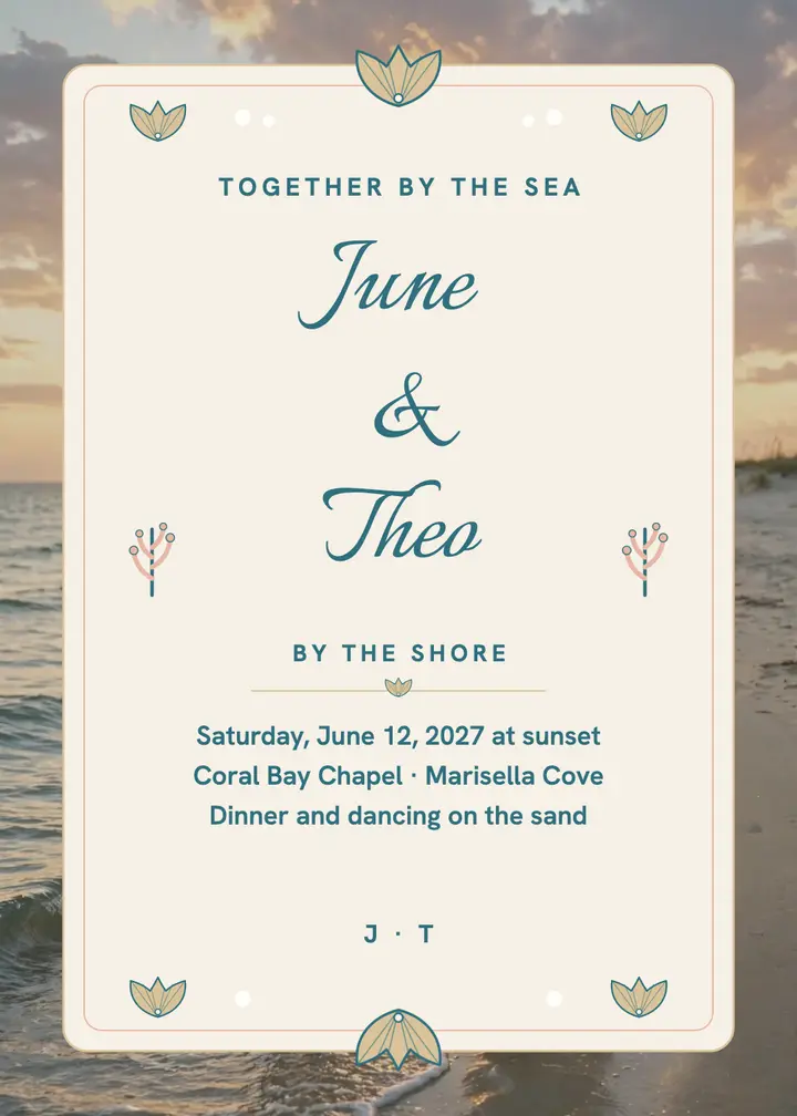 June and Theo seaside wedding invitation template