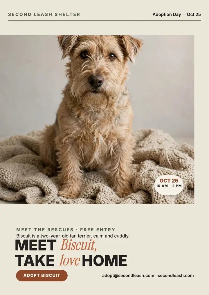 Second Leash adoption day flyer with terrier template