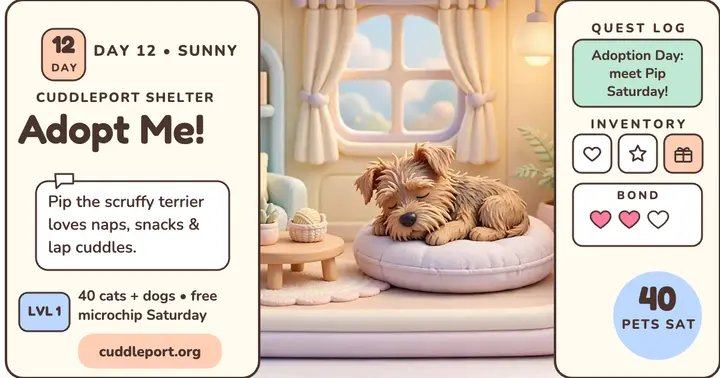 Cuddleport Shelter adoption day game post: pet adoption day post template