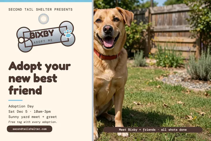Second Tail adoption day postcard with tag template
