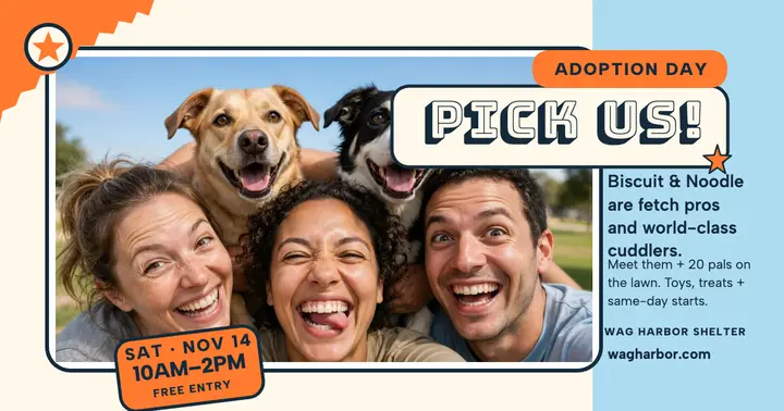 Wag Harbor adoption day selfie post template