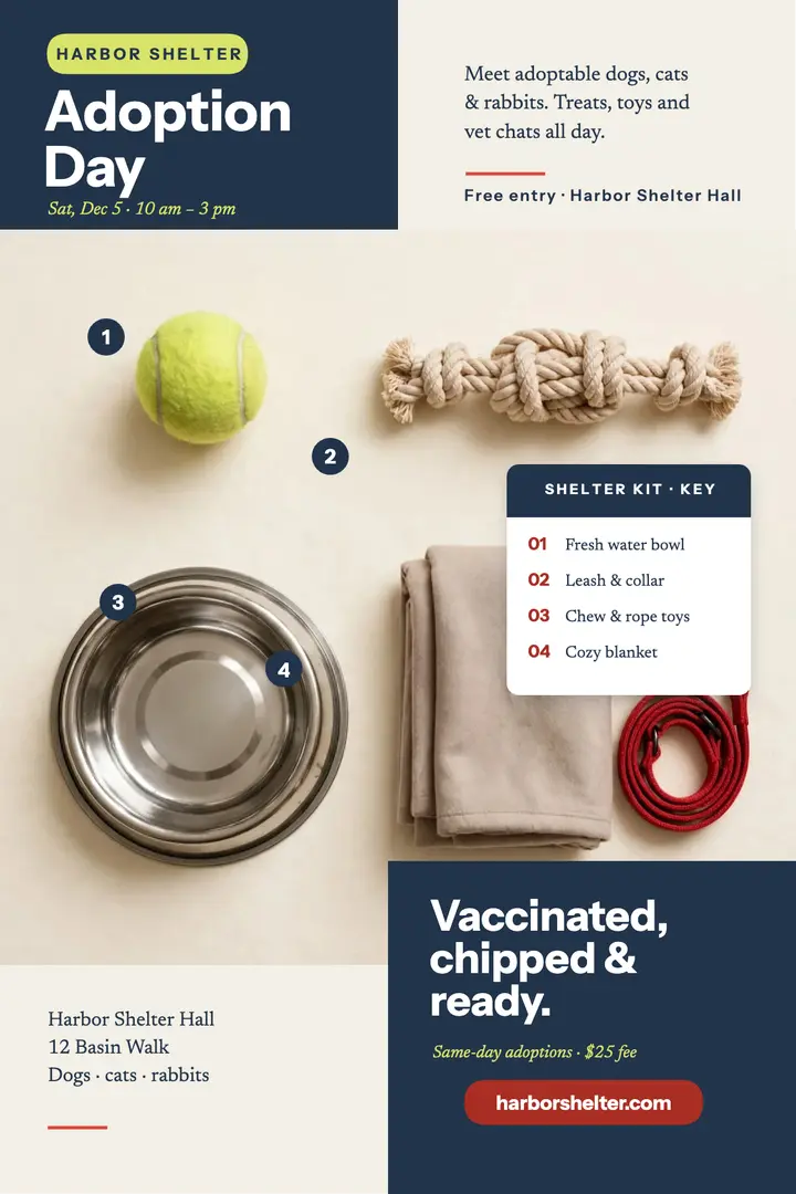 Harbor Shelter adoption day knolling poster template