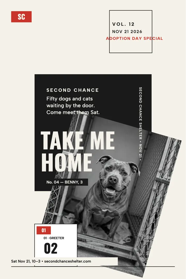 Second Chance Shelter adoption day photo poster template