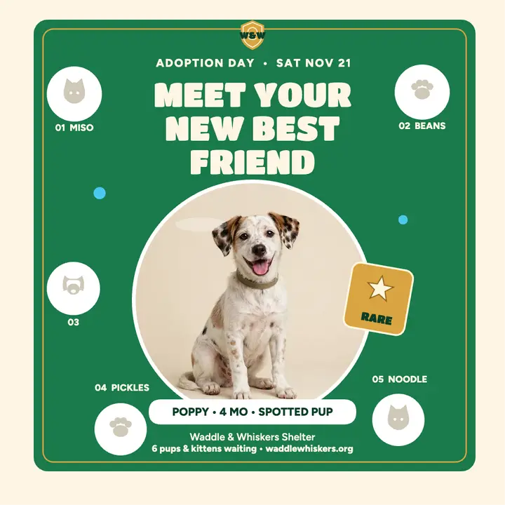 Waddle and Whiskers adoption day sticker post template