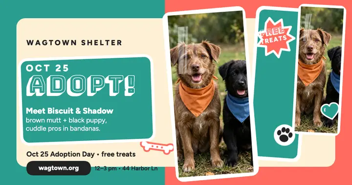 Wagtown shelter adoption sticker post: adoption day post template
