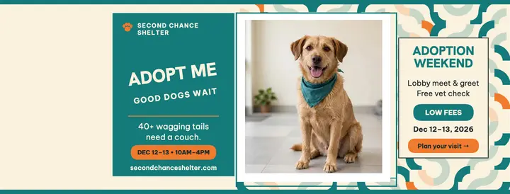 Second Chance Shelter adoption weekend cover: pet adoption facebook cover template