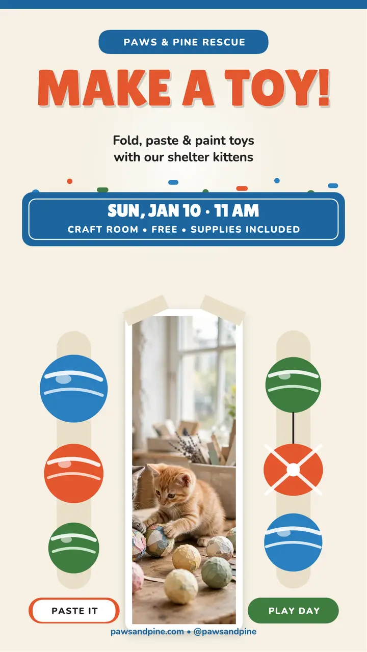 Paws and Pine toy craft day story template