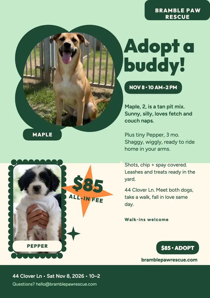 Bramble Paw dog adoption day flyer template