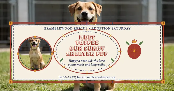 Toffee shelter dog adoption medallion post template