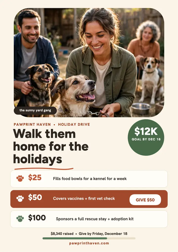 Pawprint Haven dog donation tiers flyer template