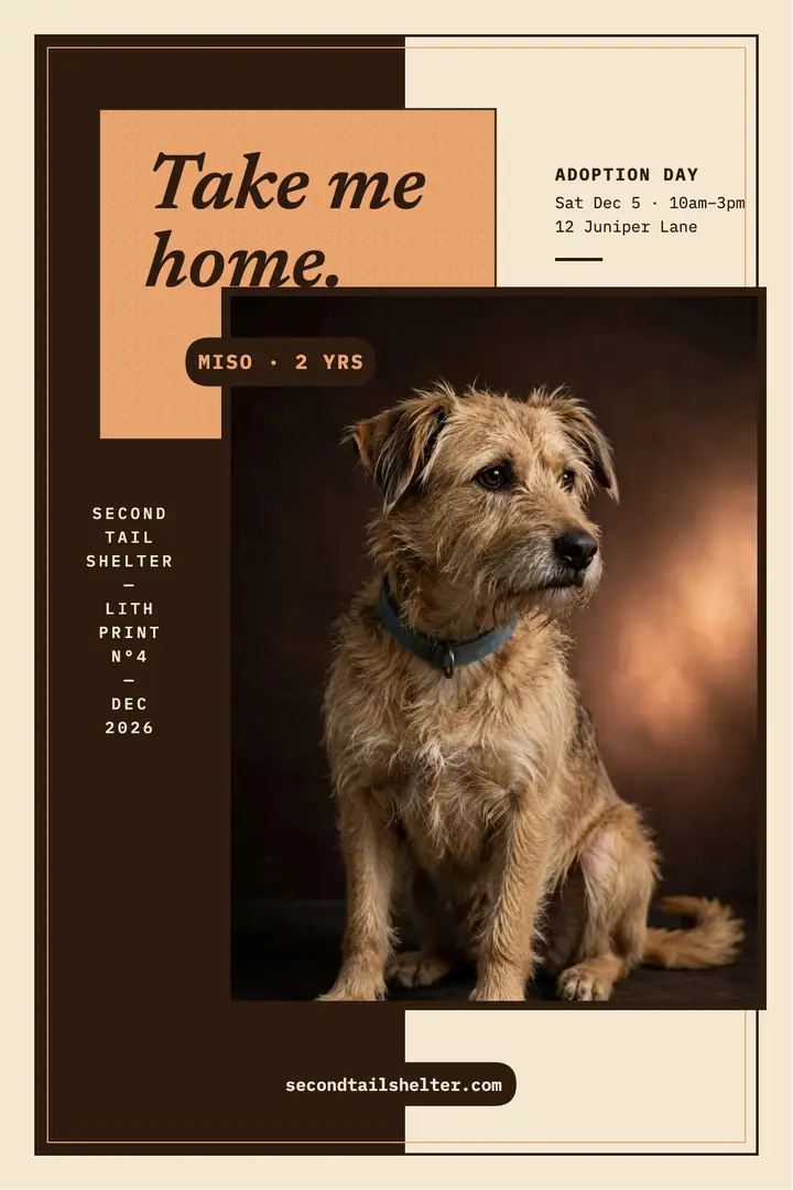 Second Tail Shelter adoption day lith poster: dog adoption poster template