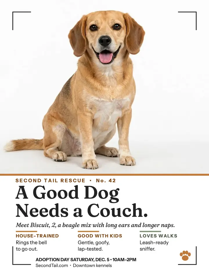 Biscuit shelter dog sixties portrait template