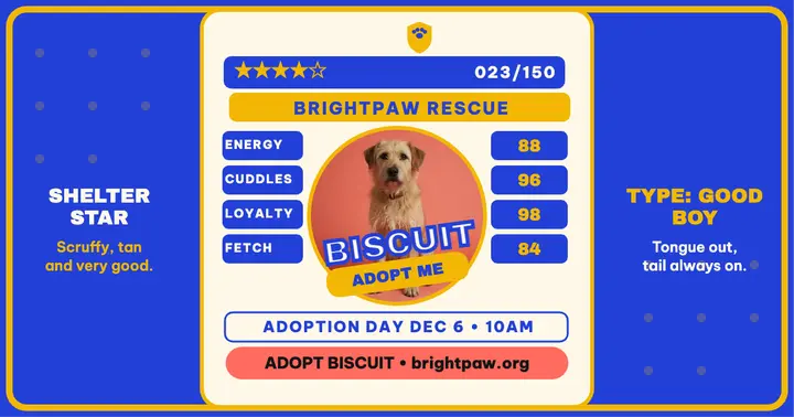 Biscuit shelter dog trading card post template
