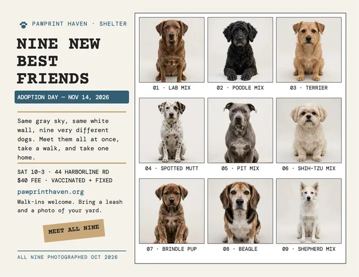 Pawprint Haven adoption day typology flyer template