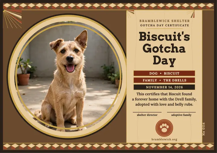 Bramblewick Shelter gotcha day certificate template