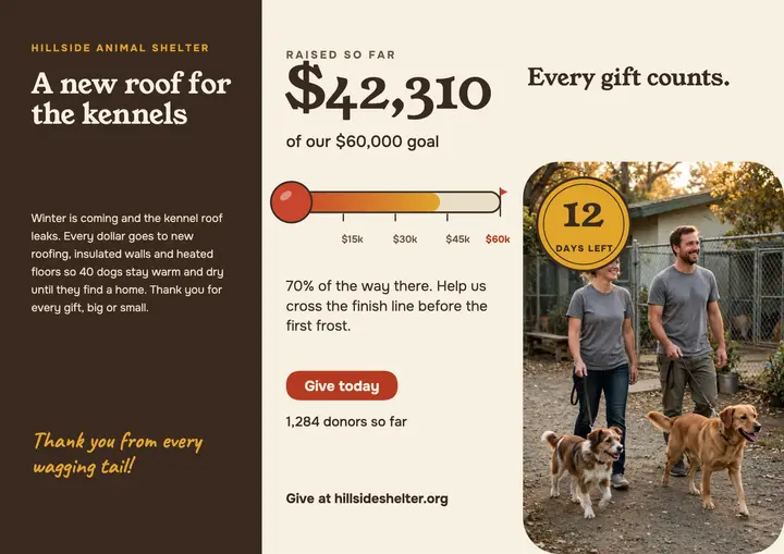 Hillside Animal Shelter kennel roof fund template