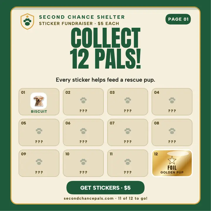 Second Chance sticker album fundraiser post template