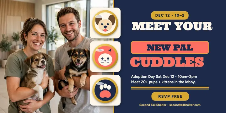 Second Tail Shelter adoption day pin post: pet adoption post template