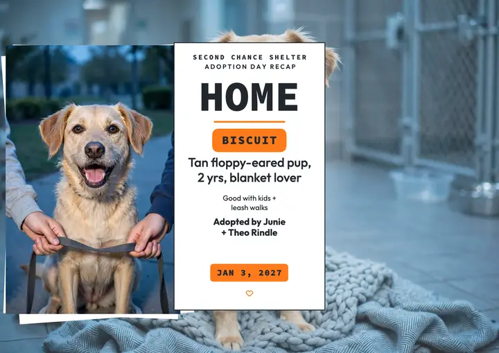 Second Chance Shelter Biscuit adoption certificate template