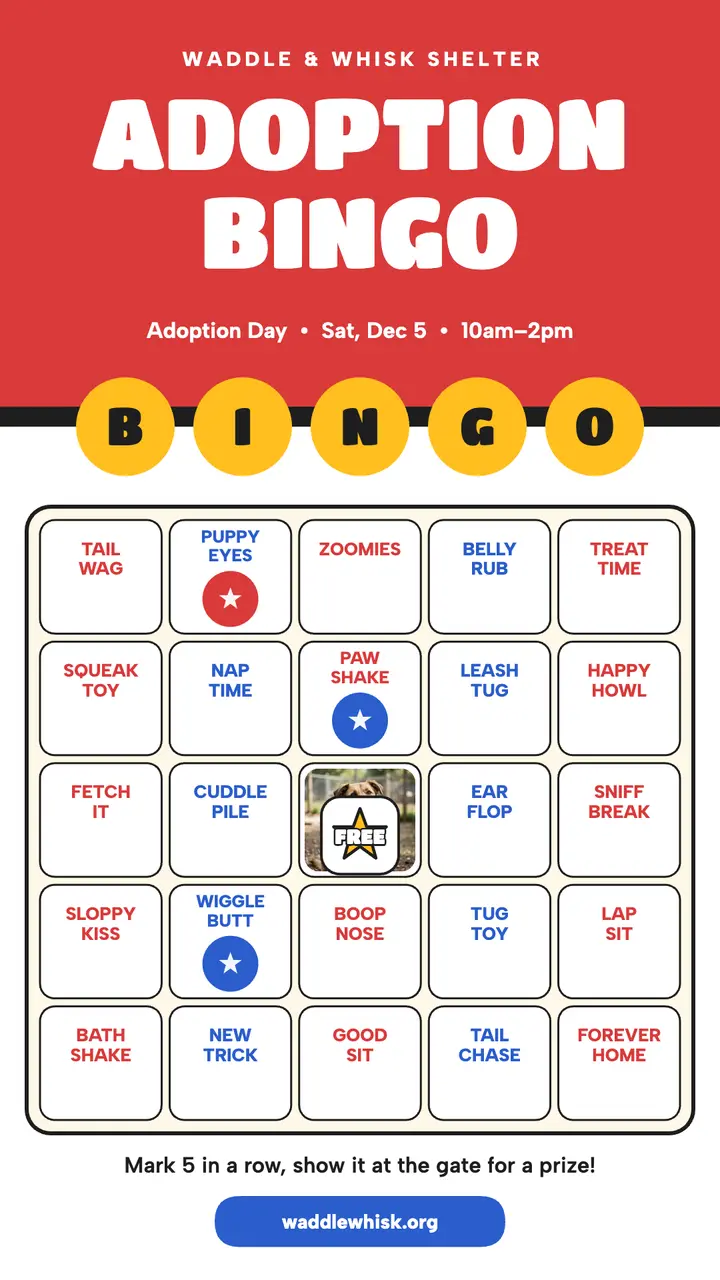 Waddle and Whisk shelter pup bingo story template