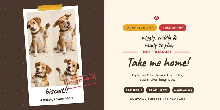 Biscuit shelter pup booth strip post: dog adoption post template