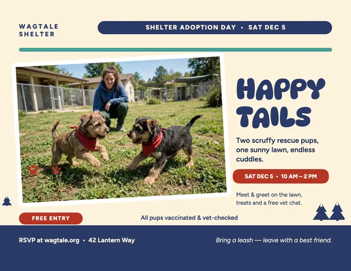 Wagtale Shelter puppy adoption day flyer template