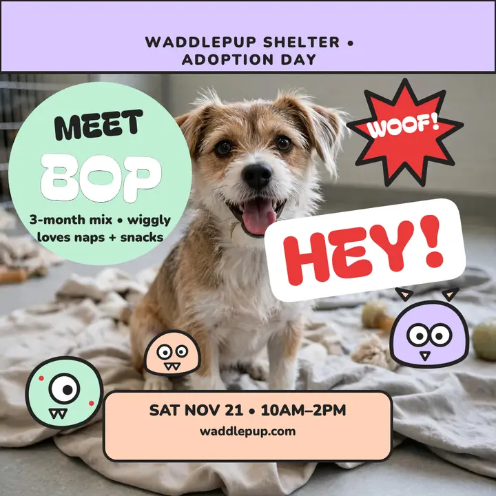 Waddlepup adoption day with puppy Bop template