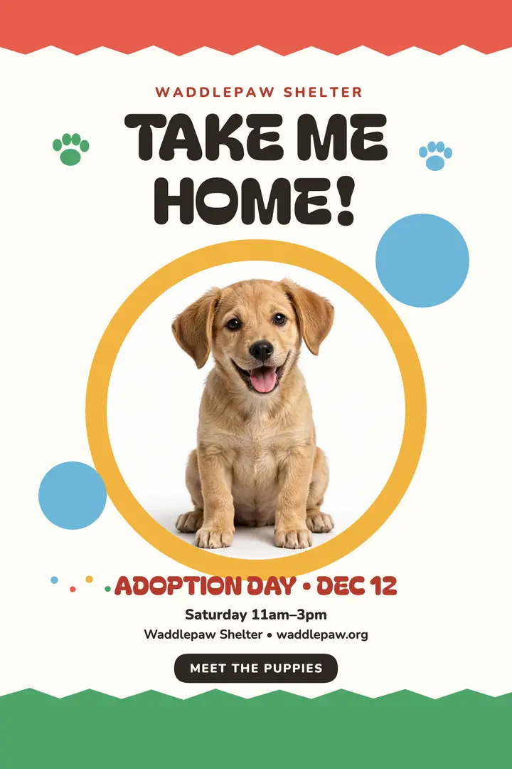 Waddlepaw puppy adoption day poster template