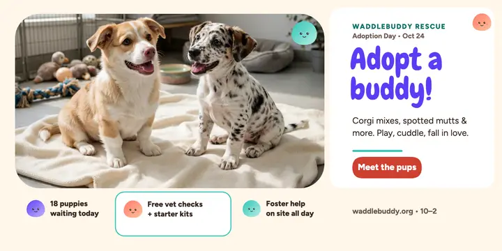 Waddlebuddy puppy adoption day post template