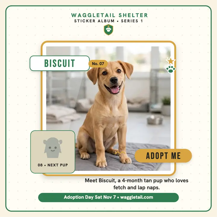 Waggletail puppy sticker album post template