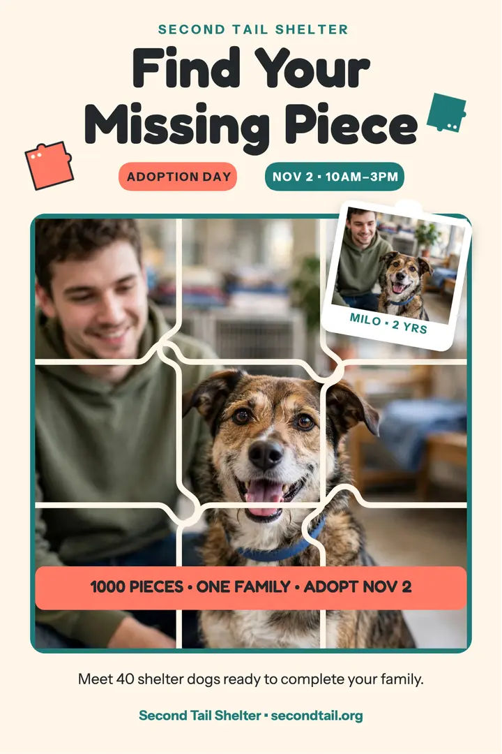 Second Tail Shelter adoption day puzzle poster template
