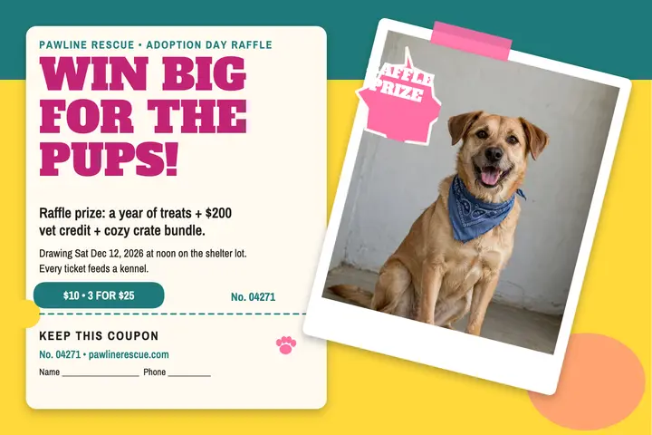 Pawline Rescue adoption raffle postcard template