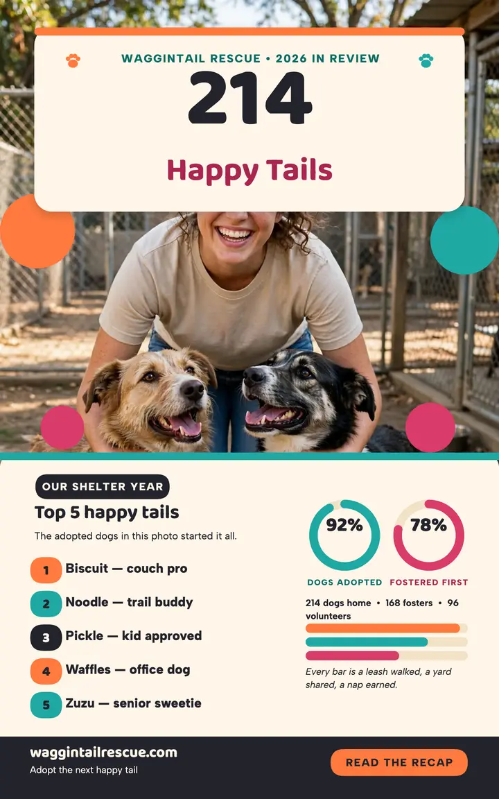 Waggintail Rescue happy tails yearbook: shelter year in review cover template