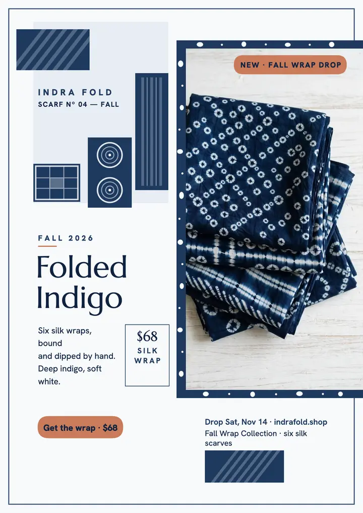 Indra Fold shibori scarf flyer template