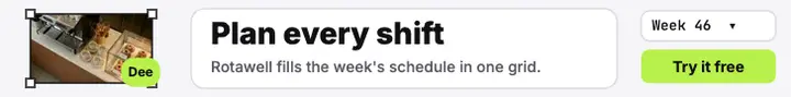Rotawell shift planner leaderboard ad, UI fragments template