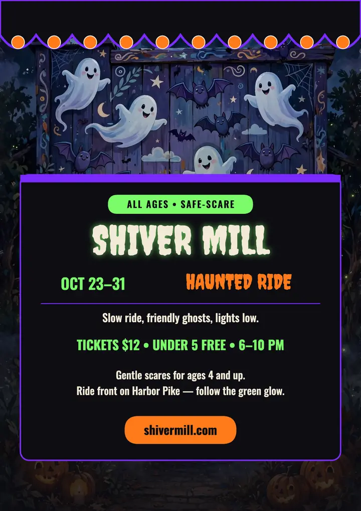 Shiver Mill haunted ride flyer template