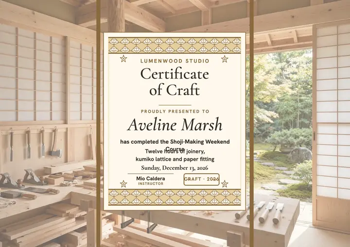 Lumenwood shoji craft certificate template