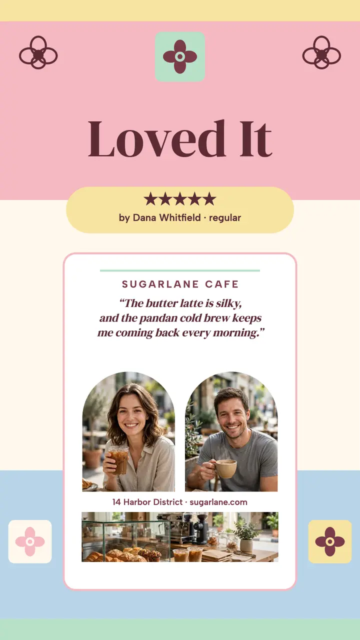 Sugarlane Cafe customer review story template
