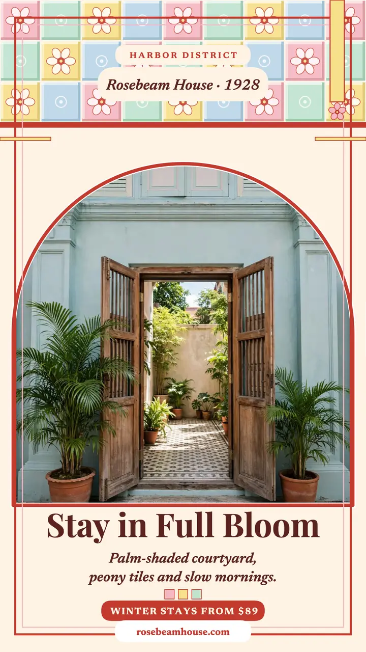 Rosebeam House shophouse stay tile story template
