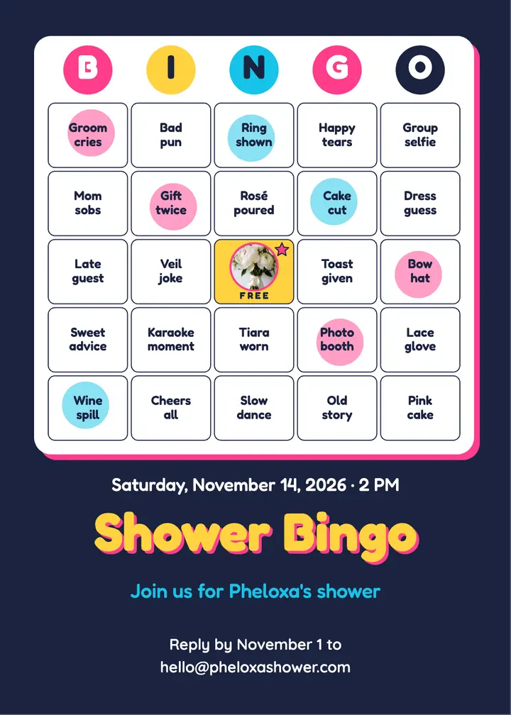 Pheloxa's shower bingo invitation template