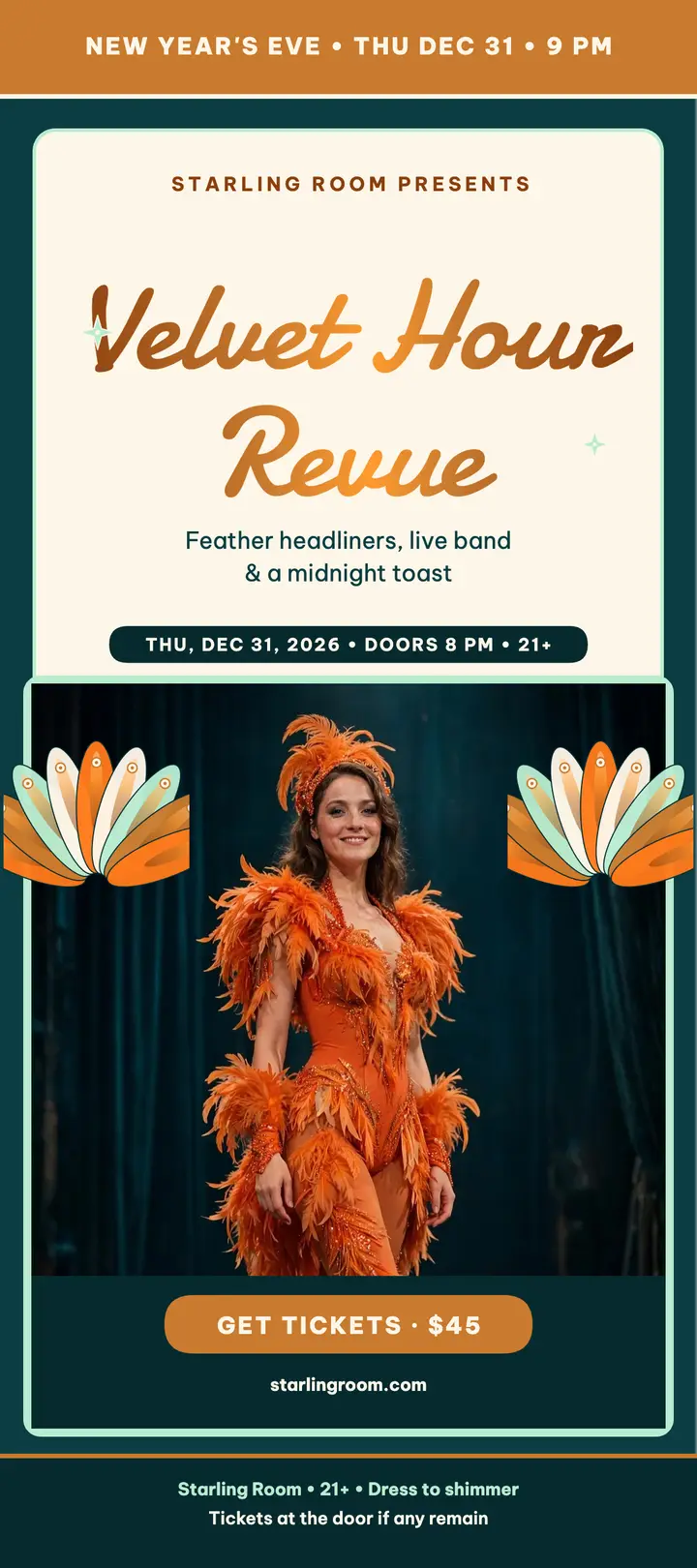 Velvet Hour Revue New Year's Eve rack card template