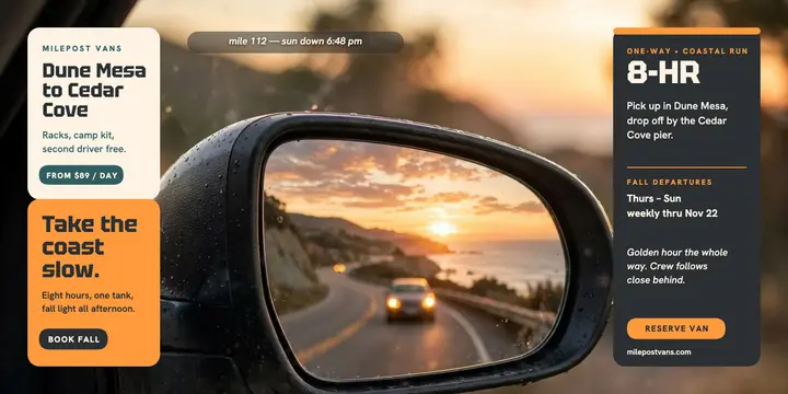 Milepost Vans coastal road trip post template