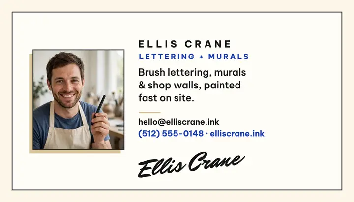 Ellis Crane signed lettering card: artist business card template