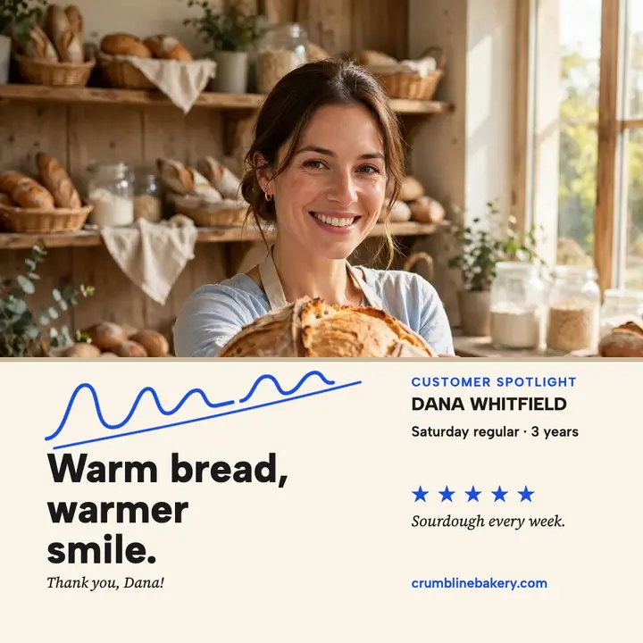 Crumbline Bakery customer spotlight: customer spotlight post template